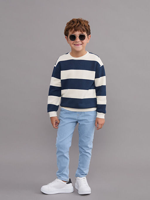 Bisiklet Yaka ?izgili Erkek ?ocuk Sweatshirt