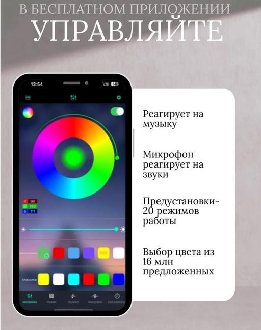 Умная светодиодная лента 5 метров с пультом RGB LED