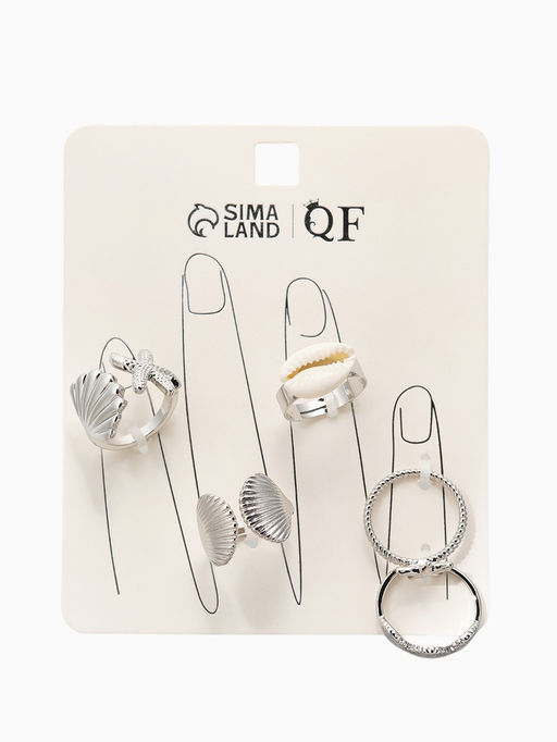 Набор колец 5 шт "Новый стиль" море, размер МИКС, цвет белый в серебре