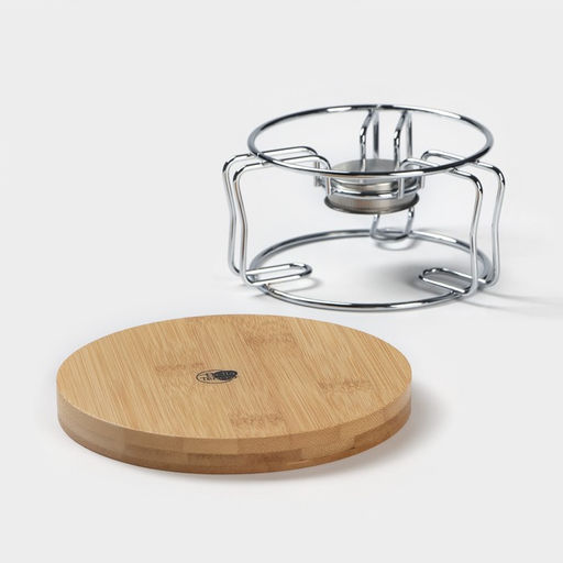 Подставка-подогрев под чайник BellaTenero Эко, на бамбуковой подставке, d=14 см, металл, серебристая  фото 4