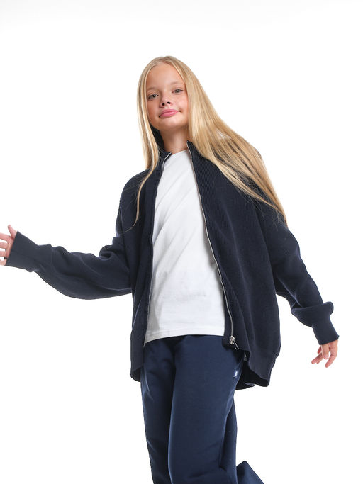 Джемпер оверсайз на молнии для девочки 33-7596 синий