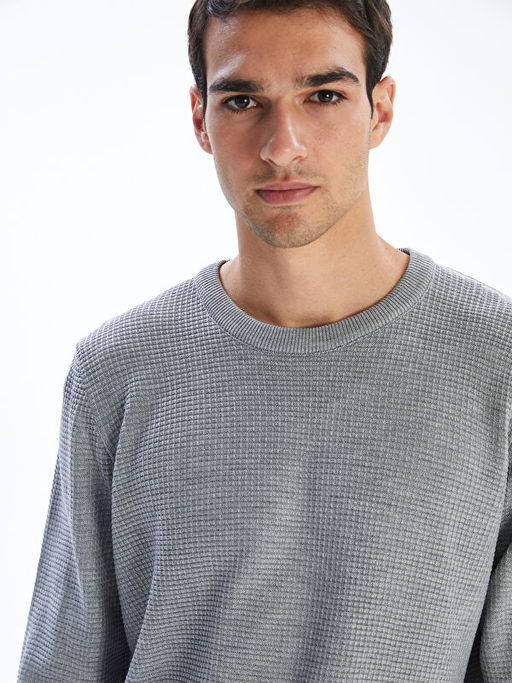 Bisiklet Yaka Kareli Erkek Triko Kazak