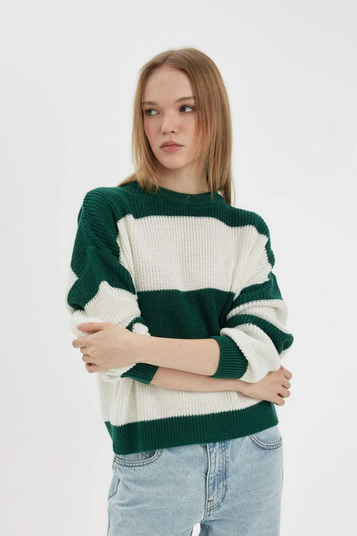 Крутой вязаный свитер оверсайз с круглым вырезом - Defacto фото 3