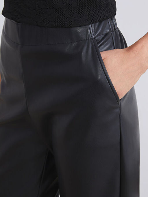 Beli Lastikli Kad?n Deri G?r?n?ml? Pantolon