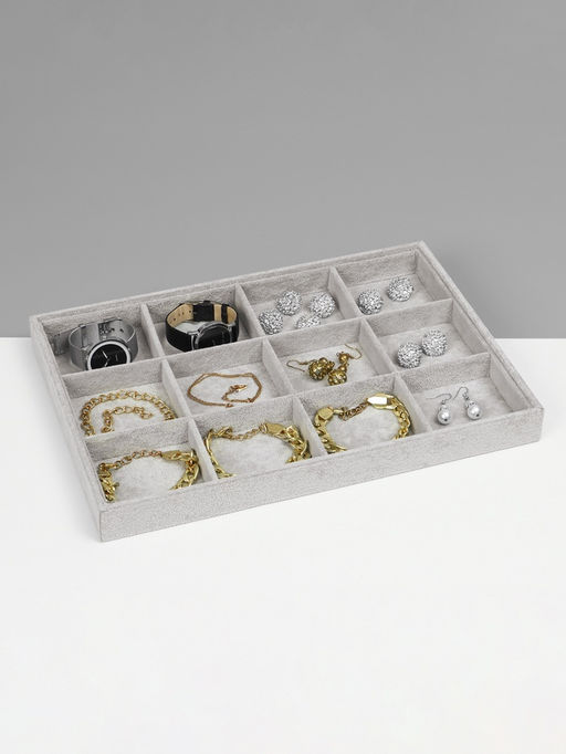 Подставка для украшений QF, 12 ячеек, флок, 35?24?3 см, серая