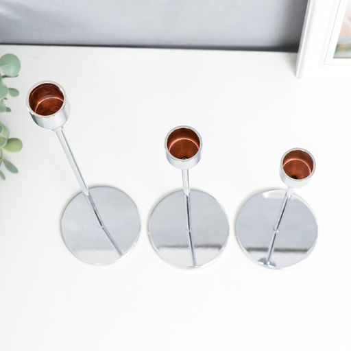 Набор подсвечников на 1 свечу «Классика», 3 шт., серебро, h=22; 28; 32 см; 32×8×8 см