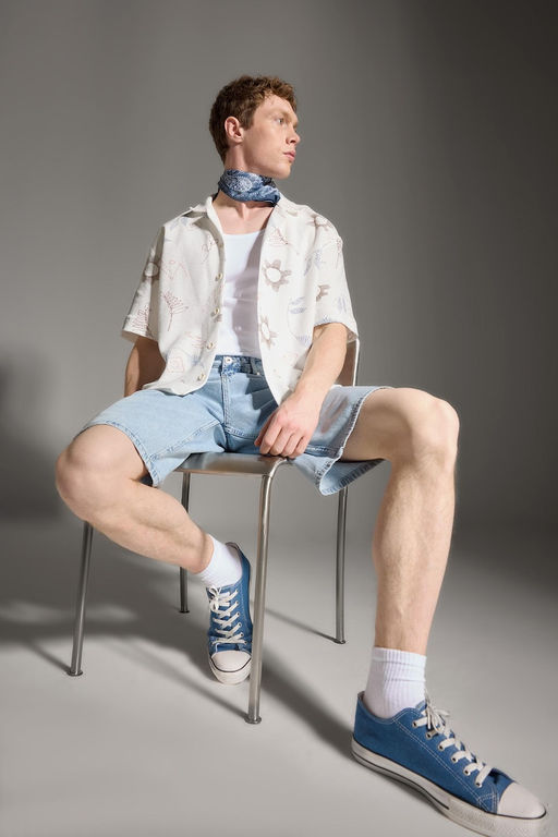 Yumu_ak Dokulu Baggy Fit Bermuda Jean _ort - Defacto фото 3