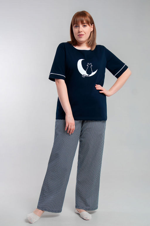 Арт. 10101 Пижама с брюками 44-54 (6 шт) Цвет:верх-темно-синий,низ бело-синий - Калинка фото 7
