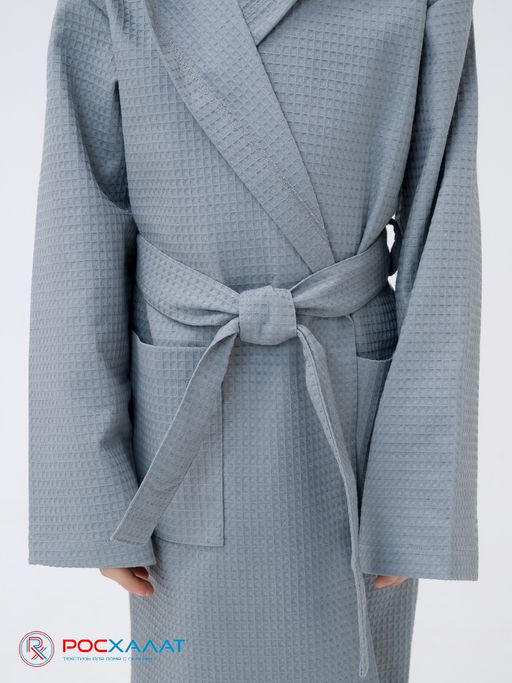 Детский вафельный халат с капюшоном серый В-07 (20)