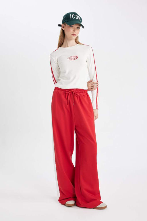 Женская белая классная футболка с круглым вырезом и длинными рукавами в рубчик с принтом - Defacto фото 4