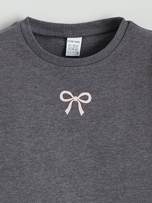 Fiyonk Bask?l? K?z Bebek Sweatshirt 3l?