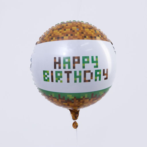 Цена за 2 шт. Воздушный шар фольгированный 18" «С Днём рождения. Пиксели», с подложкой