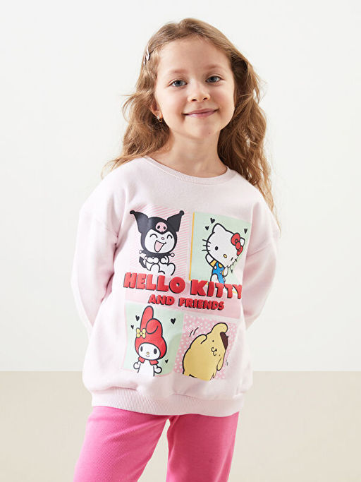 Bisiklet Yaka Hello Kitty Bask?l? K?z ?ocuk Sweatshirt