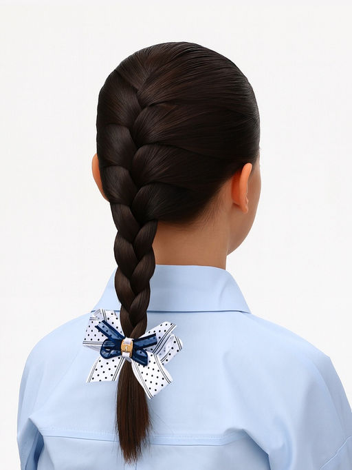 Цена за 6 шт. Бант для волос на резинке «Школьница», полоски горох, 8 см, бело-синий