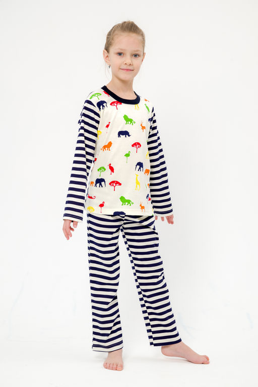 Пижама детская из джемпера и брюк без манжет из интерлока Сафари темно-синий полоса - Амадэль фото 22