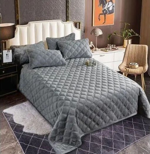 Велюровое стеганое покрывало Премиум Ромбы-серый 220*240 см. - Лен поволжья фото 2