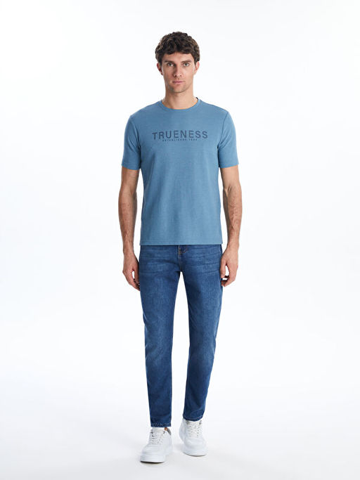 Bisiklet Yaka Bask?l? Penye Erkek Ti??rt