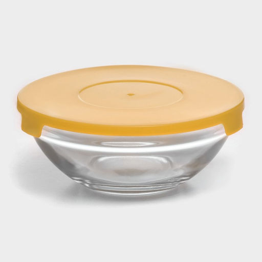 Салатники Доляна Классика с крышками, набор 5 шт.: 900/500/350/200/130 мл, стекло, жёлтые фото 3