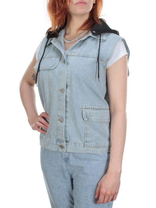 803 BLUE/BLACK Джинсовый жилет женский (100% хлопок) - Фабричный китай фото 5