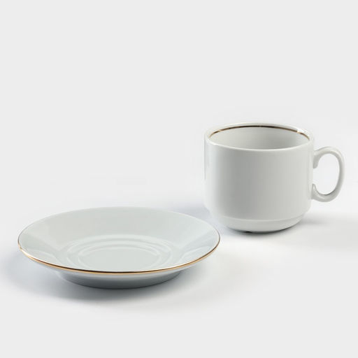 Чайная пара Добрушский завод «Бельё», 2 предмета: чашка 220 мл, блюдце d=14 см, фарфор, белая