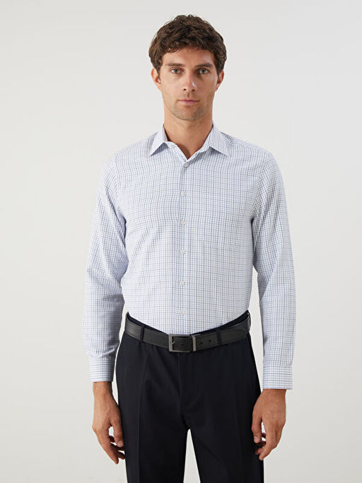 Regular Fit Uzun Kollu Ekose Gabardin Erkek G?mlek