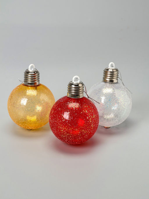 Набор ёлочных шаров Ледяное сияние, 8 см, 1 LED, от батареек LR443, свечение тёплое белое - Luazon lighting фото 2