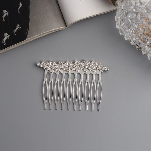 Цена за 2 шт. Гребень для волос QF «Медея», полосы диагональ, 6×4.5 см, серебро