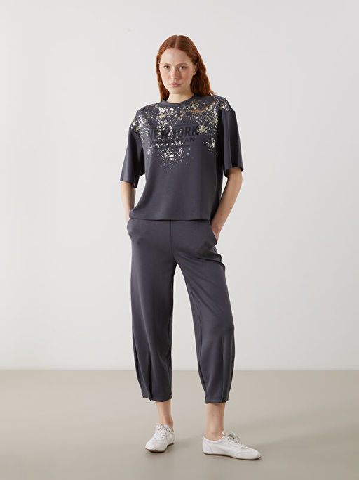 Bisiklet Yaka Manhattan Bask?l? Kad?n Ti??rt