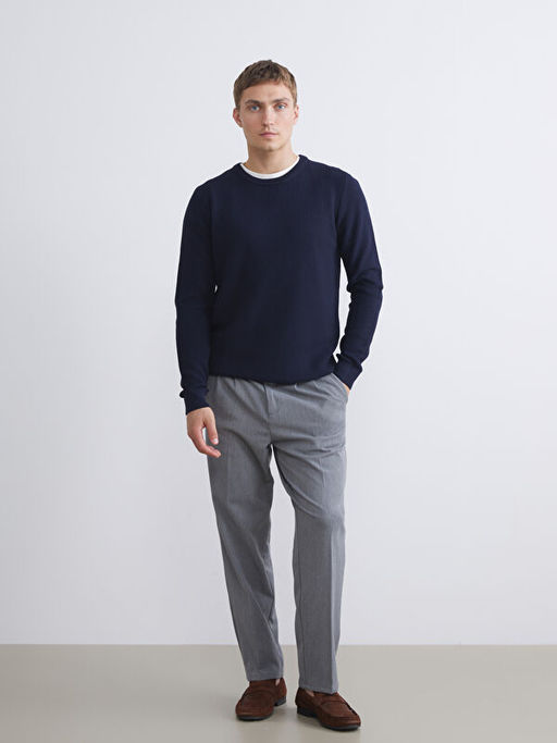 Bisiklet Yaka Kareli Erkek Triko Kazak