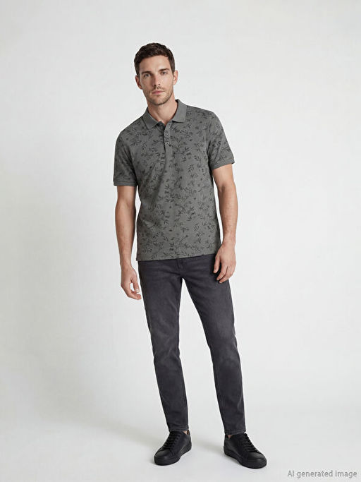 Polo Yaka Desenli Str?kt?rl? Erkek Ti??rt