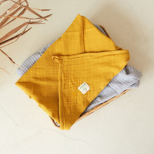Полотенце уголок муслиновое Крошка Я, 75х75 см, цвет горчичный, 100% хлопок, 3-сл, 180 гр/м2  фото 11