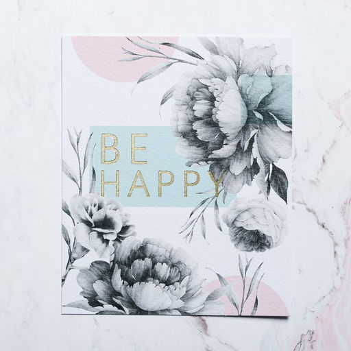 Цена за 5 шт. Открытка на акварельном картоне с тиснением Be Happy, 8,8 х 10,7 см - Дарите счастье фото 2