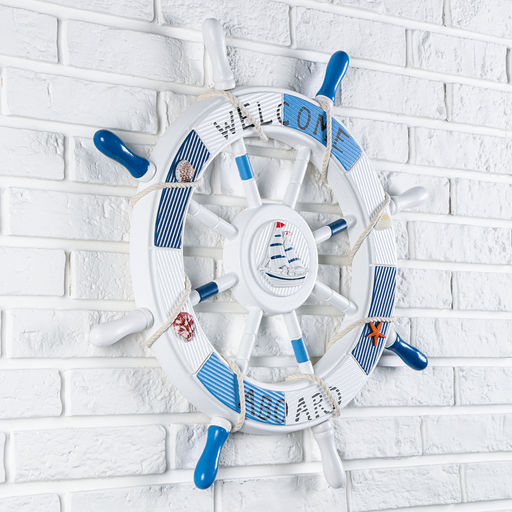 Декор настенный, панно «Штурвал. Welcome aboard с корабликом», 62×62×3.5 см