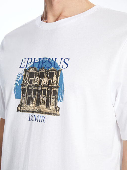 Bisiklet Yaka K?sa Kollu Bask?l? Penye Erkek Ti??rt - Waikiki фото 5