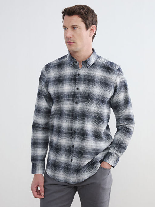 Regular Fit Y?n Kar???ml? Erkek G?mlek