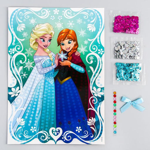 Аппликация пайетками Холодное сердце, 3 цвета пайеток, бантик, А4 - Disney фото 6