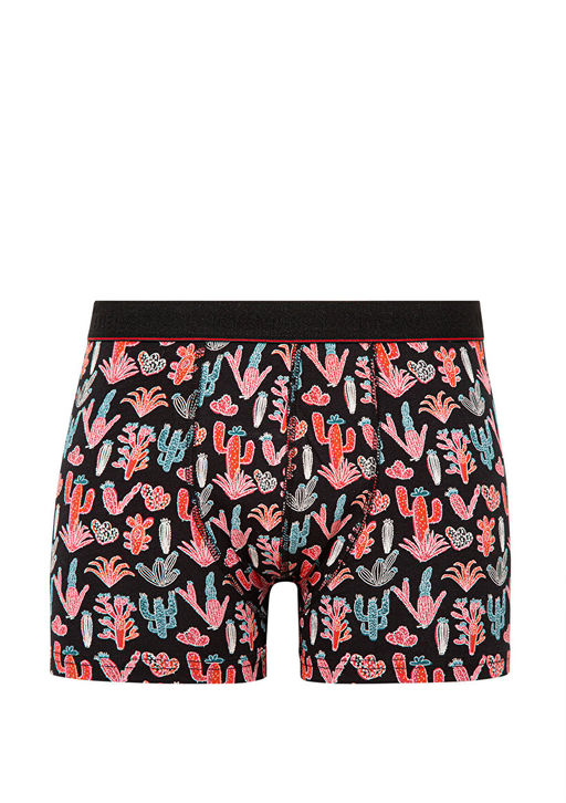 Kaktus Desenli Siyah Boxer