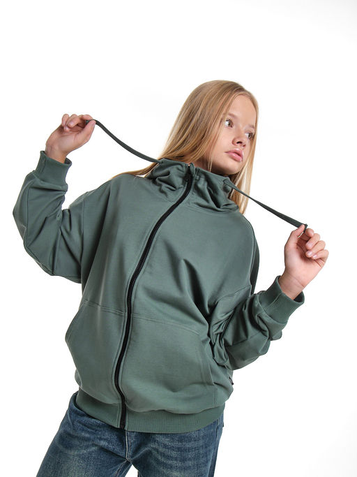 Толстовка на молнии с капюшоном 22-7653 хаки - Mini maxi фото 13