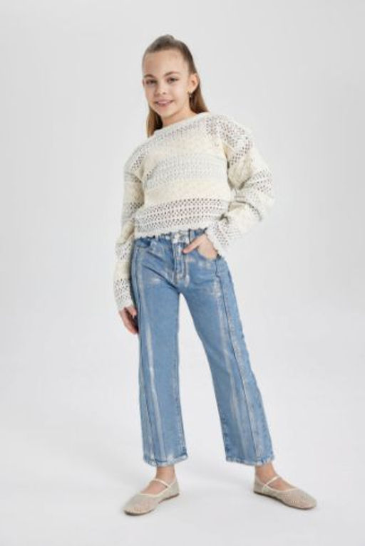 K?z Cocuk Wide Leg Genis Bol Paca Jean Pantolon