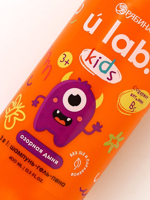 Детский шампунь-гель-пена 3в1 «Монстрики», 400 мл, аромат озорная дыня, ULAB