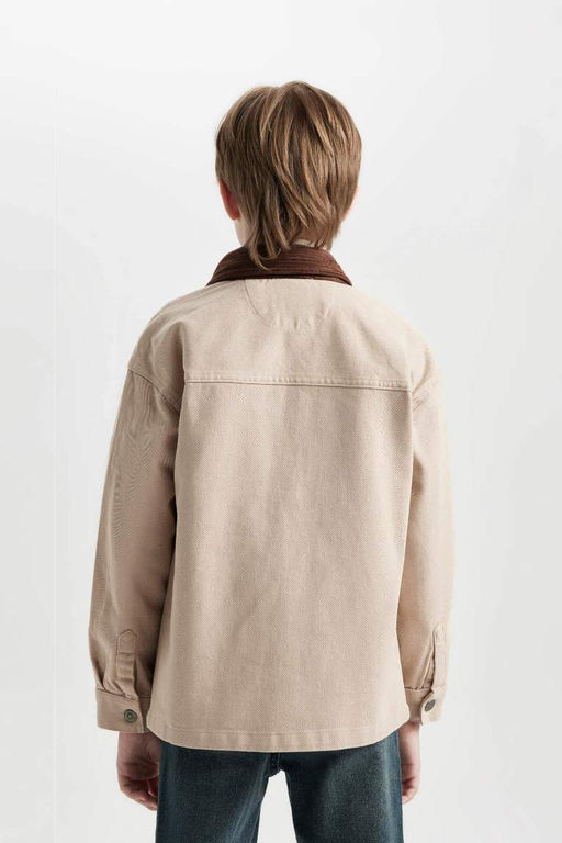 Рубашка оверсайз для мальчика из габардина с воротником-поло и длинными рукавами - Defacto фото 5