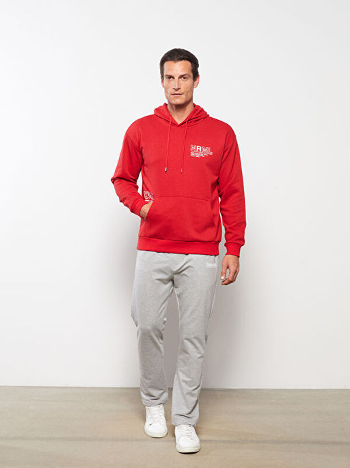 Uzun Kollu Bask?l? Erkek Hoodie