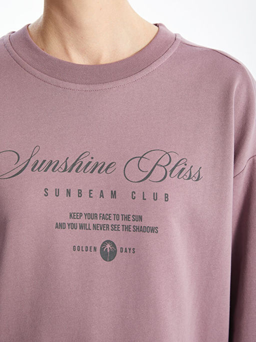 Bisiklet Yaka Bask?l? Oversize Kad?n Sweatshirt