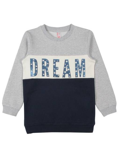 CRB wear/CWK 62265 Платье типа туника для девочки, серый меланж-темно-синий/Ex.Cherubino