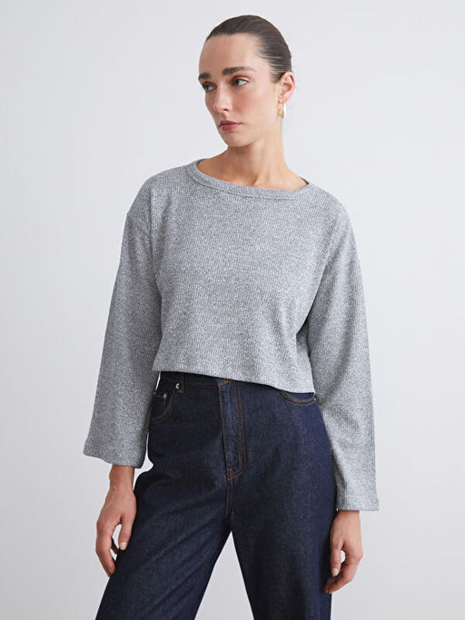 Bisiklet Yaka Crop Kad?n Sweatshirt