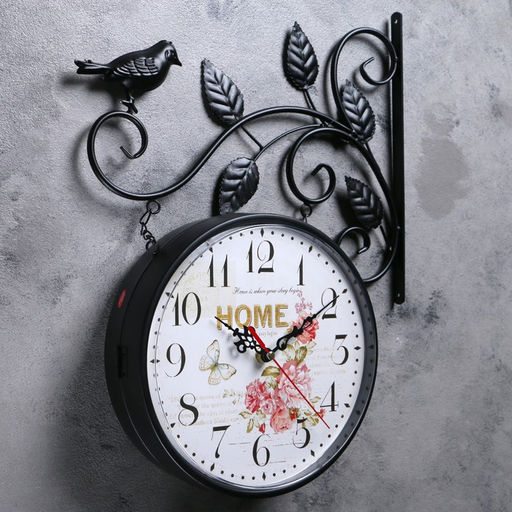 Часы настенные двусторонние, на подвесе «Птичка на ветке», циферблат d=21 см, 50×32 см