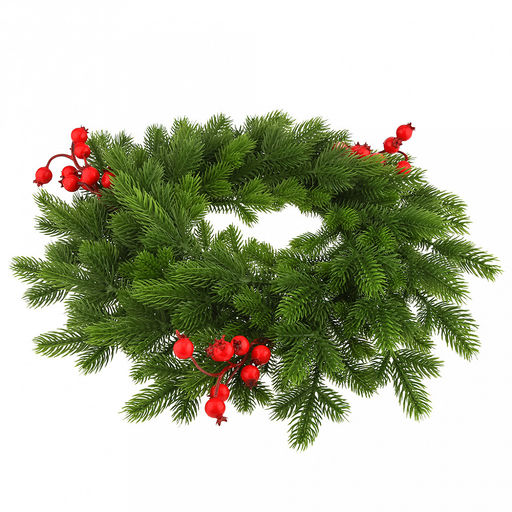 Декоративный венок "Елка с ягодой" д43см, малый, пластик, зеленый (Россия)