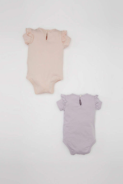 Комбинезон из чесаного хлопка с круглым вырезом и принтом динозавра для новорожденных девочек, комплект из 2 предметов с короткими рукавами и застежкой на защелках - Defacto фото 4