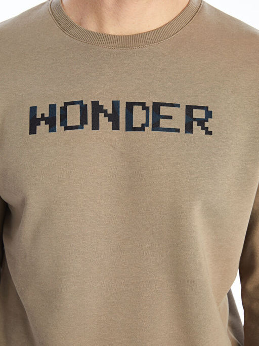 Bisiklet Yaka Bask?l? Erkek Kal?n Sweatshirt