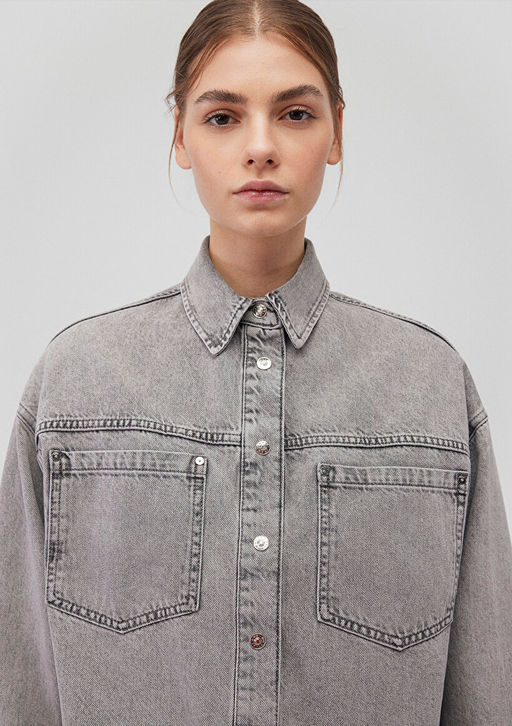 Pia Iconic Gri Denim Jean Gomlek - Mavi фото 6